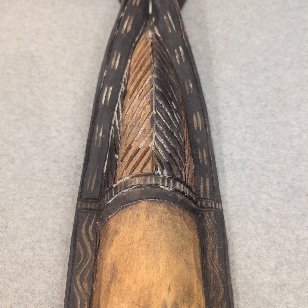 Vintage Hand Carved Wooden Tribal Mask Elongated Wall Art Decor 26 Inch - Picture 3 of 6